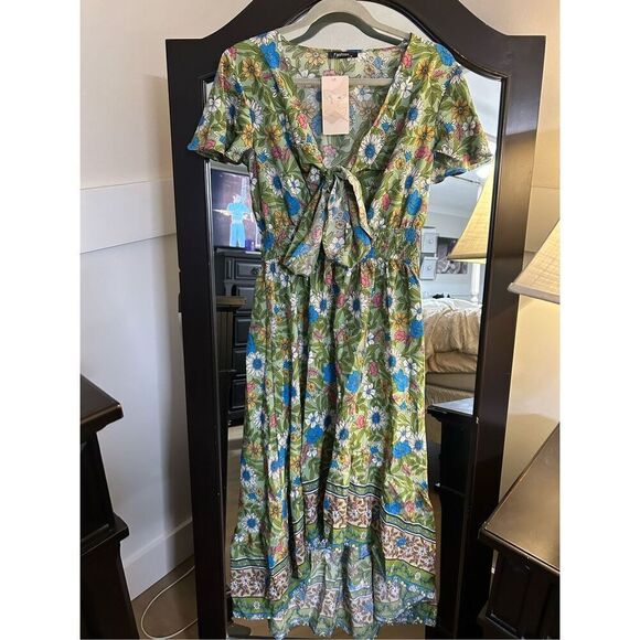 NEW Floral Maxi Dress Beach Flowy Tie Long Dress M - Picture 1 of 5